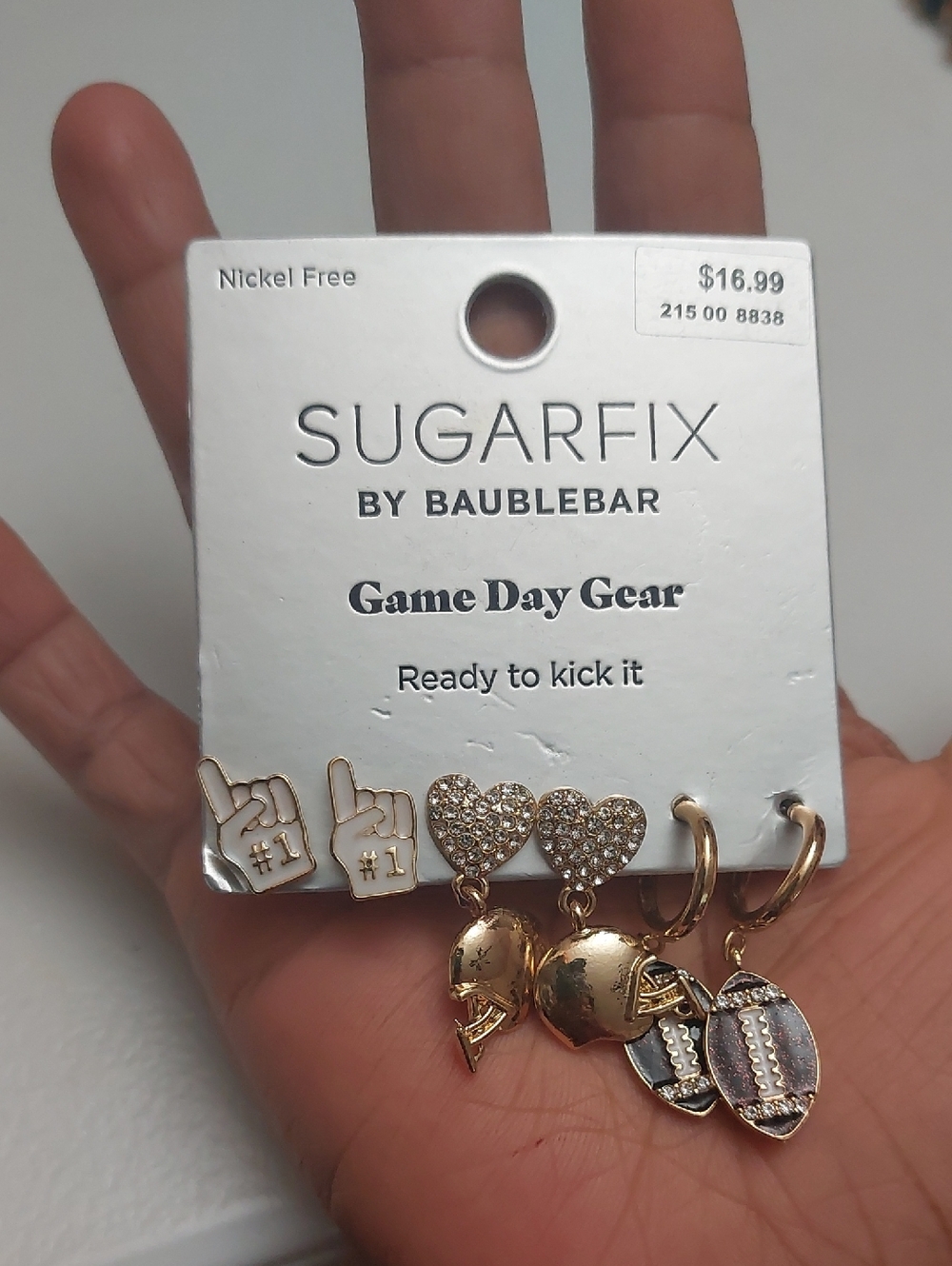 Sugarfix By Baublebar Game Day Gear Football Themed Gold Tone 3 Pairs Earrings